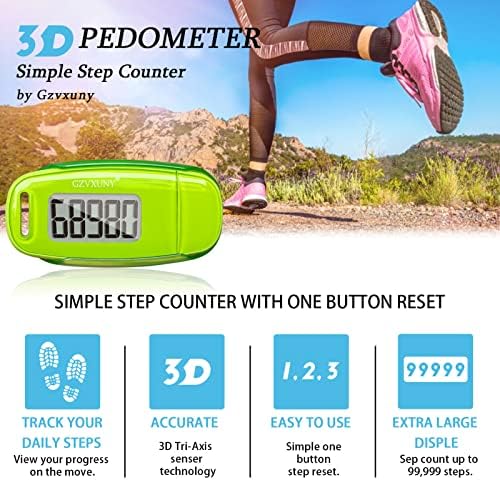 Pedômetro 3D Clipe, simples contador de etapas de caminhada com luz de fundo, contador de etapas precisas recarregáveis ​​USB,
