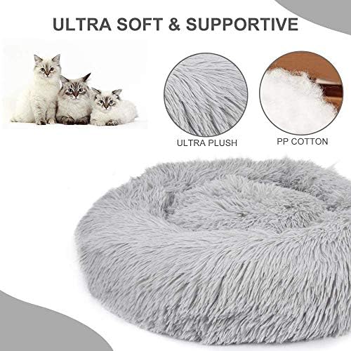 Camas de gato de cachorro Donut ， almofada macia de pelúcia ， cama de estimação calma, travesseiro de rosquinha confortável,