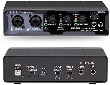 Bomge USB Audio Interface com XLR, Phantom Power, Monitoramento Direto, Loopback para gravação de PC, streaming, guitarrista, vocalista e podcasting