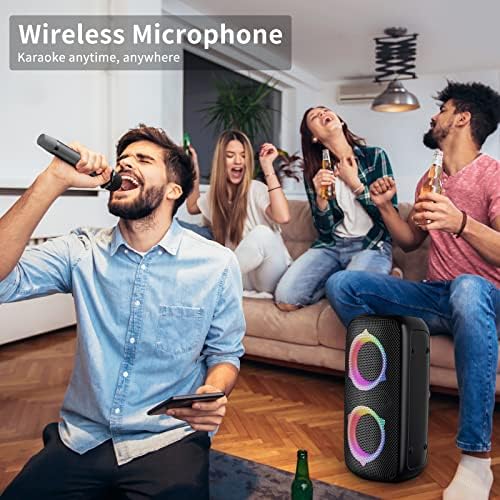 Ortizan 80W poderoso portátil Bluetooth Party Speaker, baixo extra profundo, alto som de 105db IPX4 Alto -falantes Bluetooth ao ar livre com show de luzes dinâmicas, microfone sem fio, 24H de tempo de reprodução