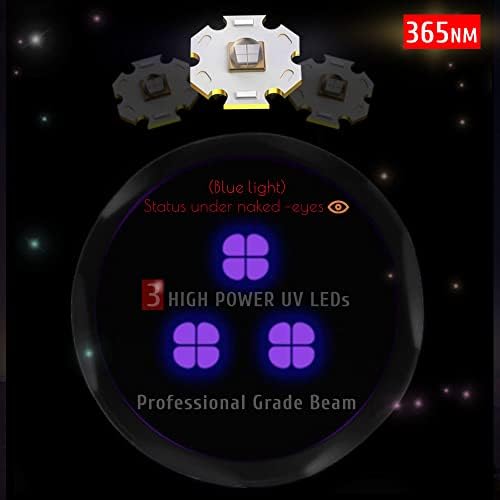 LBJD V7 365NM Black Light Flashlite, lanternas de alta potência UV Blacklight com 3 LED filtrado, feixe de grau profissional de longo alcance, para detecção de urina para animais de estimação, manchas secas, observação de pedras preciosas