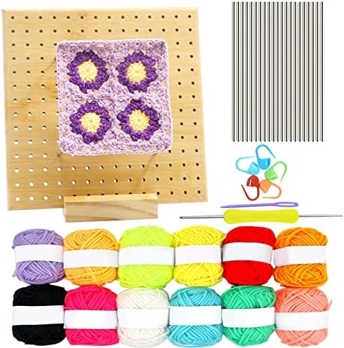 Placa de bloqueio de crochê, placa de madeira de bambu para tricô de crochê e praça de avó para bloqueio para projetos de tricô e crochê.