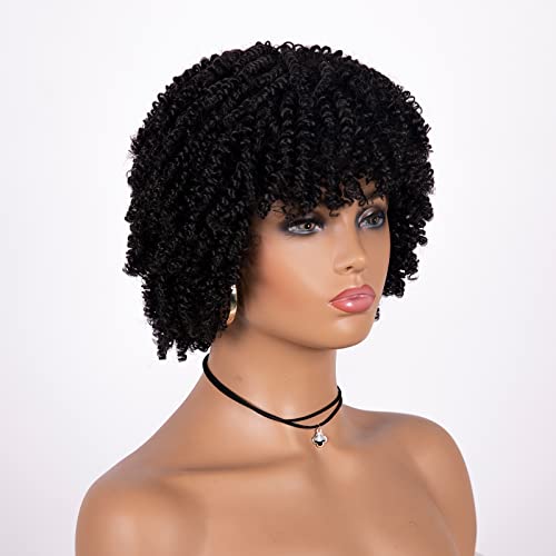 Perucas afro sem peruca de peruca sintético curly para mulheres negras, perucas afro curtas com franja com perucas de cosplay cacheadas naturais （preto