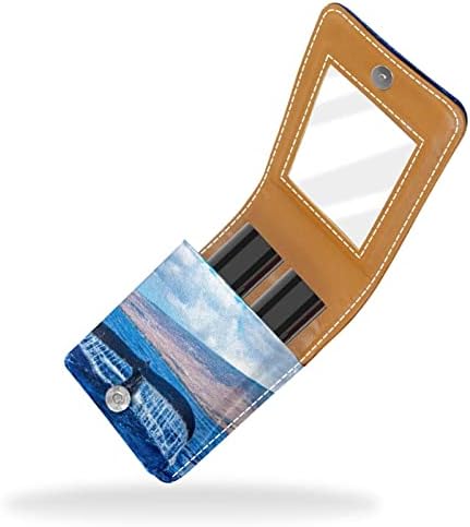 Caixa de batom mini mini com espelho para bolsa, Animal Tail Beach Ocean Leather Cosmetic Makeup Solder, segura 3 tubos de tamanho regular para festa de viagem