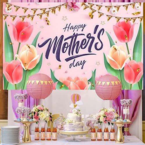 Cenário do Dia das Mães para Fotografia Flores Rosa Tulipa Background Happy Day Festa da Mãe Decoração para Mulher Photo Booth adereços