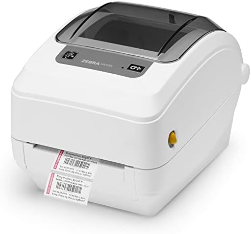 Impressora de desktop de transferência térmica Zebra GK420T, White - USB e Ethernet Conectivity, 203 DPI, 4,25 Largura máxima de impressão, impressora de etiqueta de barras monocromática