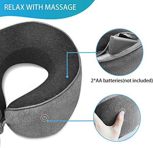 Travesseiro de viagem de massagem, massageador de travesseiro de pescoço vibratório automático para viajar, espuma de memória pura,