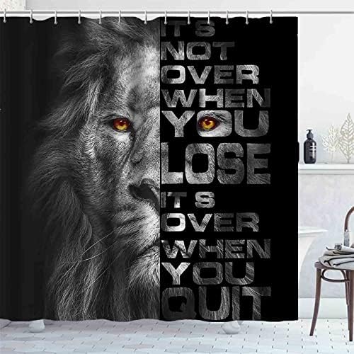 Conjunto de cortina de chuveiro de leão 4pcs 4pcs, citações inspiradas citações majestosas leão rei africano vida selvagem