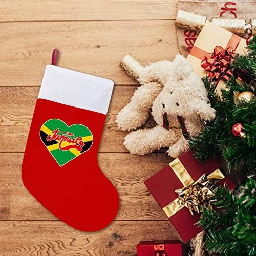 Jamaica Flag Heart Christmas meias de veludo vermelho com bolsa de doces branca decorações de Natal e acessórios para festas