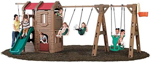 Etapa2 Naturally Playful Adventure Lodge Play Center Swing Switt With Glider - Playset ao ar livre inclui balanços, planador,