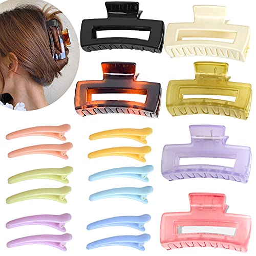 Clipes de garra de cabelo beatiiwin-6 PCs clipes de garra de cabelo retangular de acrílico com 12 pcs clipes de cabelo de pato colorido
