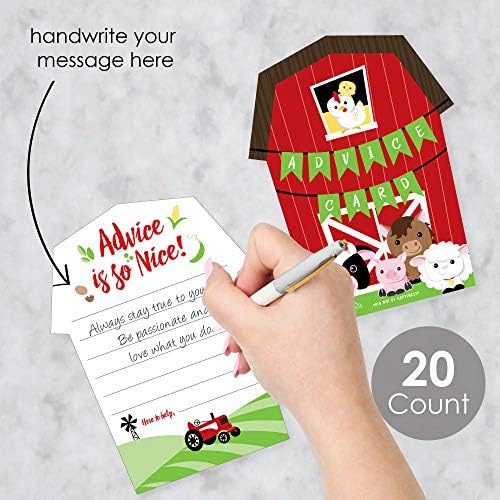 Big Dot of Happiness Farm Animals - Barn Wish Carty Barnyard Baby Shower Atividades - Shaped Advice Cards Game -