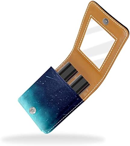 Bolsa de batom de batom de maquiagem de oryuekan com espelho portátil de armazenamento portátil de armazenamento de armazenamento Lip Gloss Storage, floresta noturna céu aurora borealis estrela