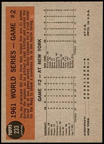 1962 Topps 233 1961 World Series - Jogo 2 - Jay amarra Joey Jay New York/Cincinnati Yankees/Reds NM Yankees/Reds