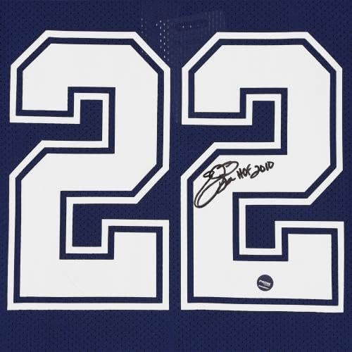 Emmitt Smith Dallas Cowboys autografou a Marinha Mitchell e Ness Authentic Jersey com inscrição HOF 2010 - camisas autografadas da NFL