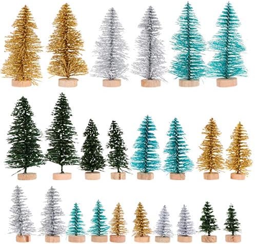 Valiclud 24pcs três camadas árvores de Natal decoração adoráveis ​​mini árvores com base de madeira