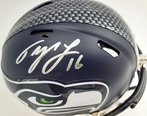 Tyler Lockett autografou Seattle Seahawks Speed ​​Mini capacete em prata MCS Holo Stock #182260 - Mini capacetes autografados da NFL