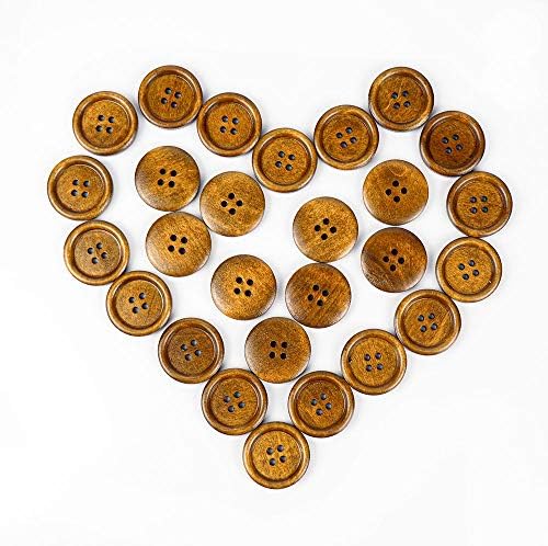 Botões de madeira de 50 PCs de 1 polegada, botões premium de 25 mm para costurar roupas artesanais, cor marrom, castanha natural feita, 4 buracos