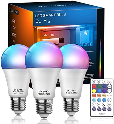 Lâmpadas Smart Smart Haodeng Não é necessário cubo, Wi -Fi & Bluetooth 5.0, A19 E26 Dimmable Multicolor LED Bulb,