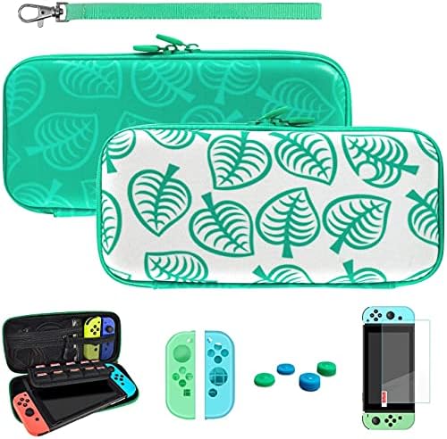 Caixa de transporte BTMeter para Nintendo Switch, New Leaf Crossing Travel Sagão portátil de armazenamento para console e acessórios NS, com protetores de tela e 4 PCs Caps de garras e correia manual