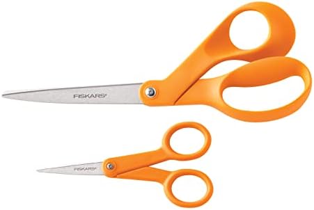 Fiskars 67517197J Scissors originais com manusear laranja de 8 polegadas e 5 polegadas, conjunto de 2 peças, laranja