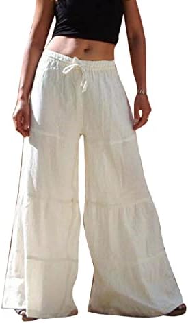 Calça feminina de algodão feminina míshui casual algodão casual calças largas de perna larga desenham cordas e rastrear