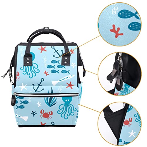 Peixes de polvo com bolsas de fraldas mochila mamãe de grande capacidade Bolsa de enfermagem de bolsa de travamento para cuidados com o bebê