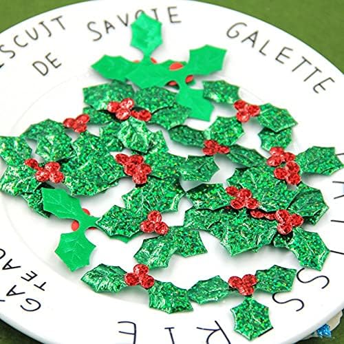 Zonstro 100pcs folha de holly verde e aplique de pano de baga vermelha para decoração de decoração de Natal Acessórios