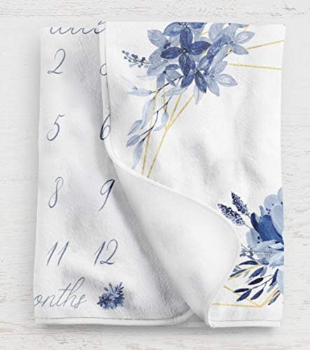 Grinalsa geométrica - Milestone de Baby Blanket - Greante azul - Minky 50 x 60