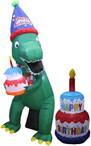 Pacote de decorações de duas festas de aniversário, inclui dinossauros verdes infláveis ​​de 7 metros de altura com bolo e