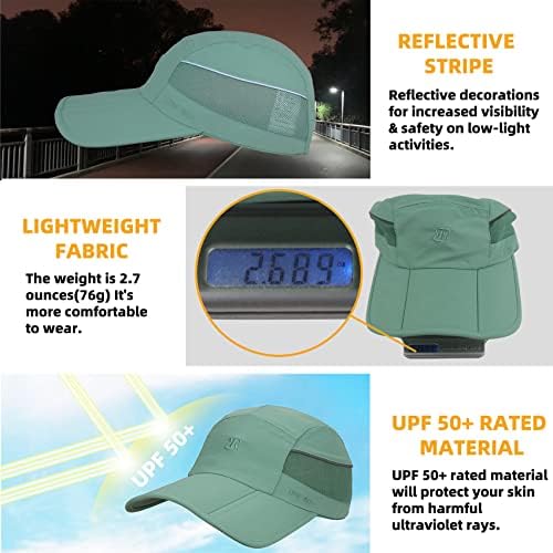 Rrvane dobragem upf50+ chapéu de proteção solar, boné rápido de beisebol seco portátil Chapéus esportivos ao ar livre portáteis