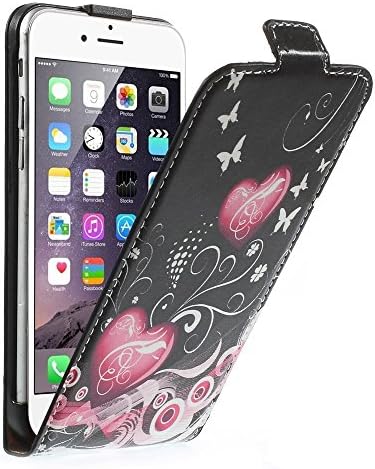 Jujeo iPhone 6 Plus Hearts and Butterflies Tampa de couro vertical com suporte de cartão - embalagem não -retail