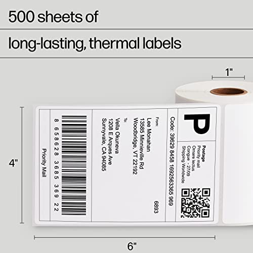 HP 4 ”x 6” Rótulos térmicos diretos, 2 rolos 250 folhas por rolo, etiquetas térmicas multiuso para uso pessoal ou comercial, compatíveis