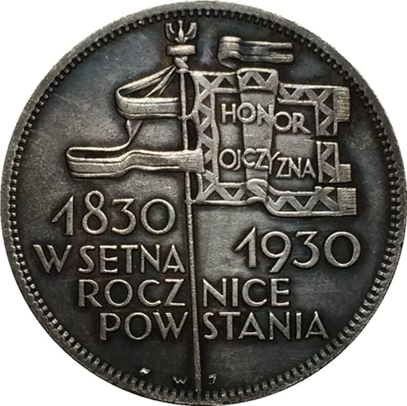 1930 moedas da Polônia Copper Silver Plated Coins Antique Comemorativo Coins Cradas Coleta de Artesanato