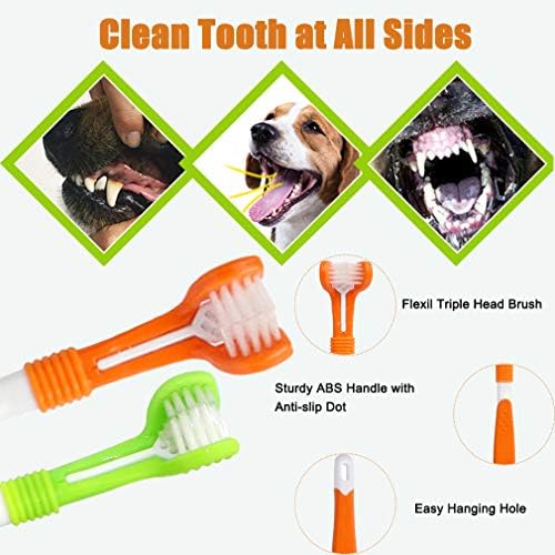Zeyaa 10 embalagem de dentes de cachorro de pacote, 2 escovas de dentes triplas de cabeça de cabeça 3 escova de dente