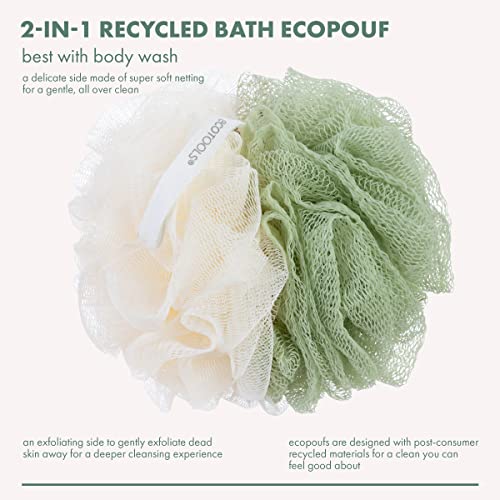 Ecotools 2-in-1 Ecopouf, esfoliante e gentil banheira de limpeza, esponja de chuveiro ecologicamente correto com rede reciclada,