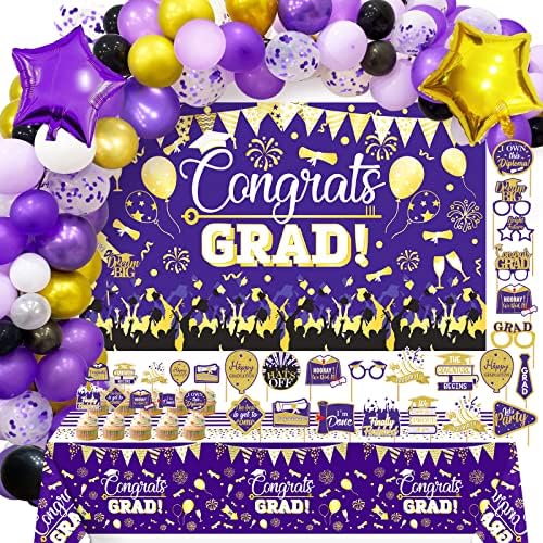 Decorações de graduação Classe de 2023 Decorações de graduação roxa e dourada 2023 Decorações de festa de formatura 2023 Parabéns