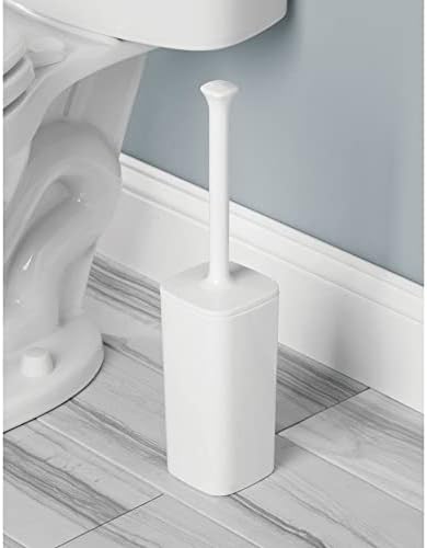 Mdesign Modern Square Plástico Prave e suporte de vaso sanitário plástico para armazenamento e organização do banheiro, design compacto de independência, escova coberta - limpeza forte e profunda - branca