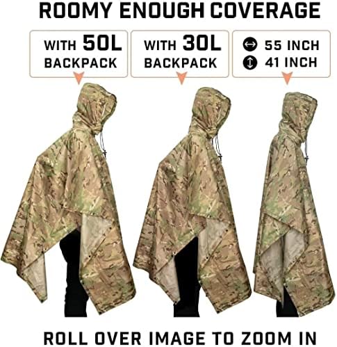 Poncho de chuva com capuz loogu, capa de chuva de emergência militar para homens e mulheres adultos