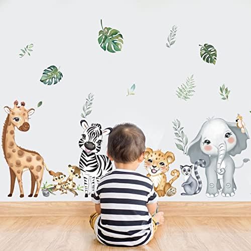 Decalmile Jungle Animals Decalques de parede Decalques de elefante Giraffe Safari adesivos de parede Baby Berçário