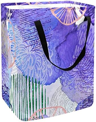Abstrato aquarela púrpura padrão floral estampado cesto de lavanderia dobrável, cestas de lavanderia à prova d'água 60l armazenamento