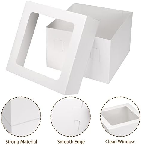 Moretoes 10pcs Caixas de bolo, 12x12x8 polegadas caixas de padaria branca com janela de papel de sobremesa