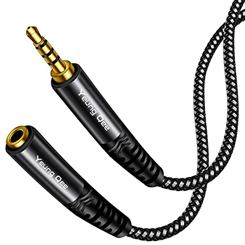 Cabo de extensão de fone de ouvido Yeung Qee 1 ft, 4 pole nylon Braid 3,5mm TRRS Male a fêmea sem perdas Adaptador de áudio Cabo