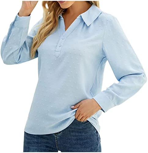 Lapela Henley Shirt for Women Casual Casual Office Work Tops Pom Pom Button Up V Camise