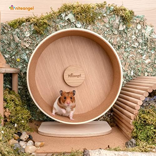 Roda de exercício de hamster de madeira niteangel: - Roda de corrida silenciosa para hamsters ratos gerbil e outros animais de