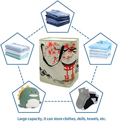 Cenário retrô estilo estampado japonês cesto de lavanderia dobrável, cestas de lavanderia à prova d'água 60l de lavagem de roupas de