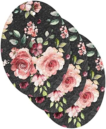 Alaza Rose Flowers Floral preto esponjas naturais de cozinha esponja de celulare para pratos lavando o banheiro e a limpeza doméstica, não arranhões e ecológicos, 3 pacote