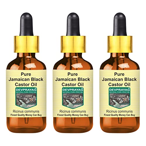 Devprayag Pure Jamaican Black Castor Oil com gotas de vidro 100mlx3