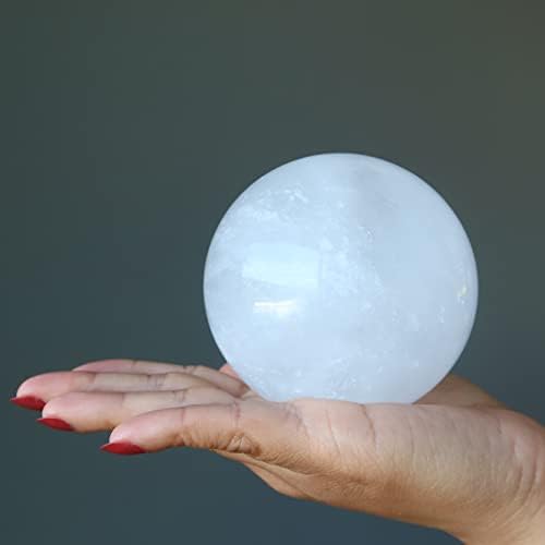 Cristais de cetim Cloud Quartz Sphere White incluiu Crystal Ball 3,0-3,25 polegadas