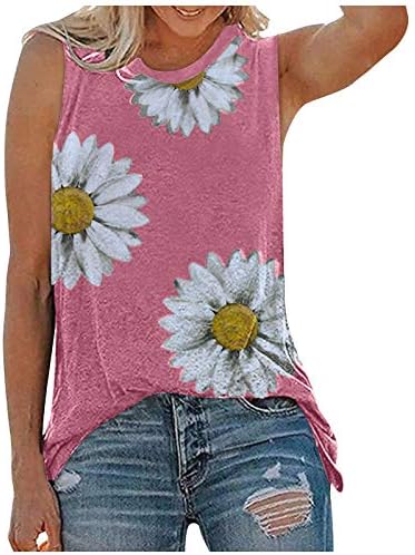 Tampa de tanque estampado floral casual para mulheres plus size size solto ajuste sem mangas t camisetas de verão blusa de junkneck da moda